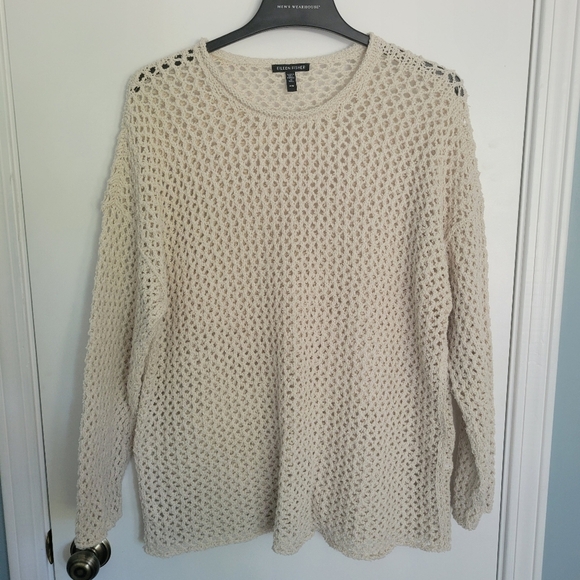 Eileen Fisher Bone Peruvian Boucle Crew Neck Pullover Top Size M Sweater - Picture 3 of 9